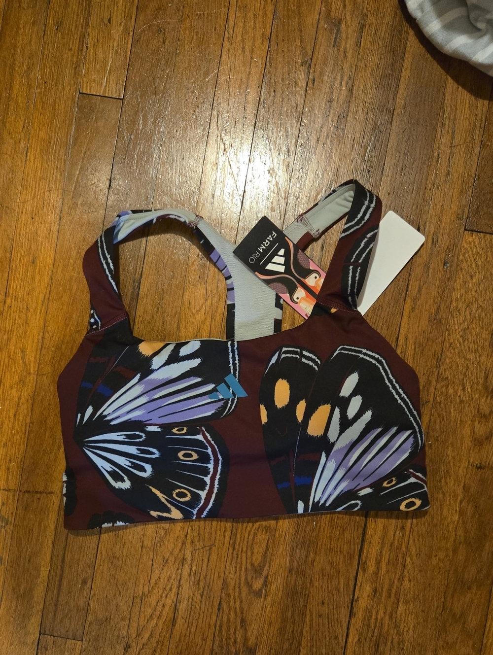NWT Farm Rio Adidas Butterfly Print Sports Bra in Deep Wine Size Small